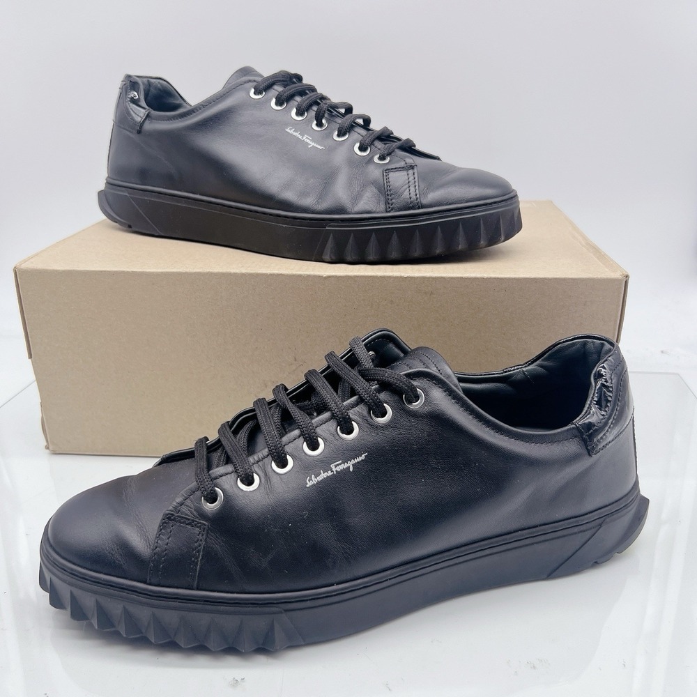 Salvatore Ferragamo Cube Sneakers Black Leather Mens US 9
